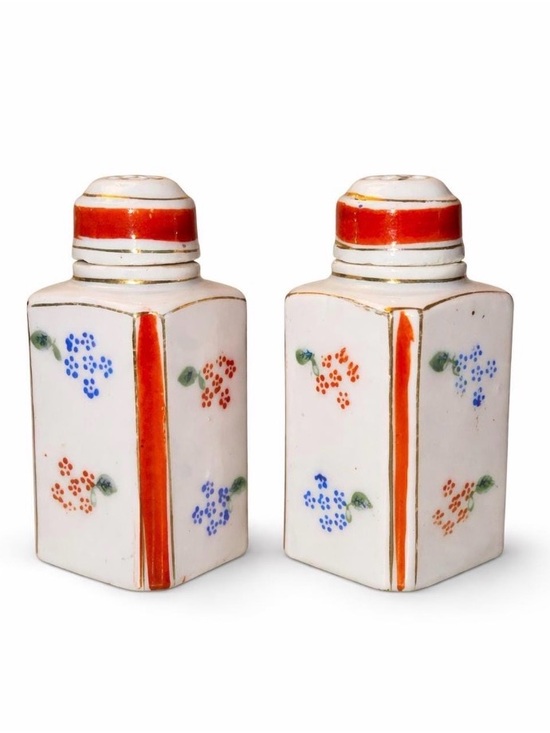 Other - Pair of White Ceramic Decorative Salt and Pepper Shakers with Red Trim